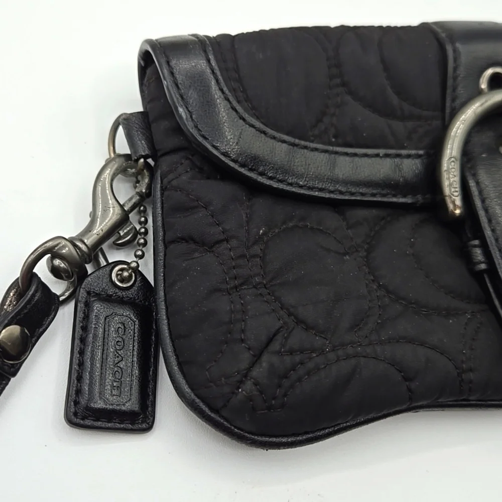 COACH Wristlet Puffer Black Material w/ Signature C Print Chrome Belt Closure